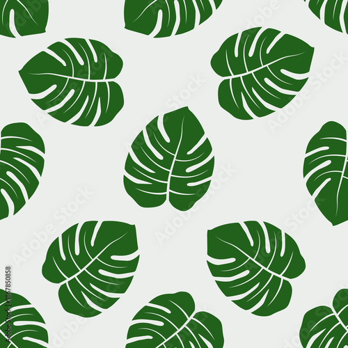 monstera tropical leaf seamless pattern illustration