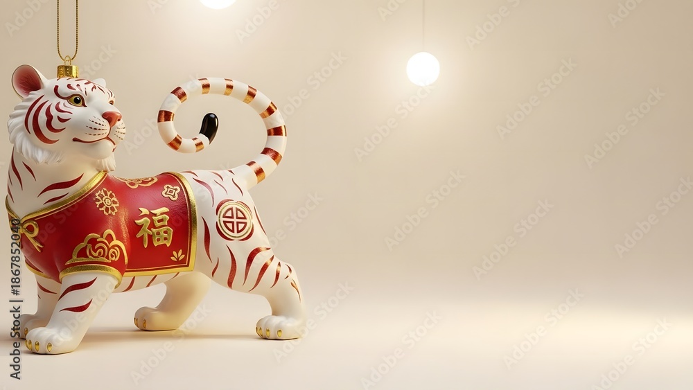 Obraz premium Chinese New Year White Tiger Ornament Luxury Festive Interior Decoration Background