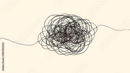 Abstract hand drawing tangled lines symbolizing chaotic thoughts and complex problem solving