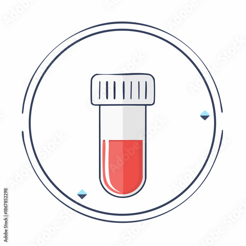 Minimalist vector icon of a laboratory test tube containing a blood sample, representing medical diagnostics and scientific research