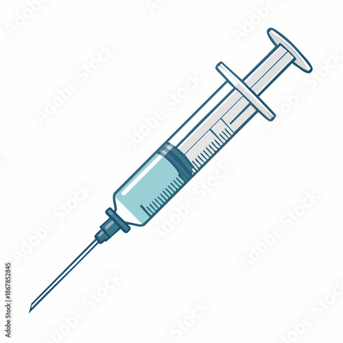 Medical syringe with blue liquid and needle, illustration