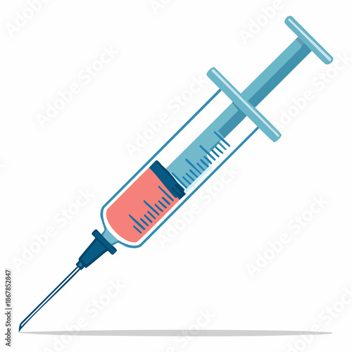 Clean vector illustration of a medical syringe with pink liquid, symbolizing healthcare, vaccination, and essential treatment