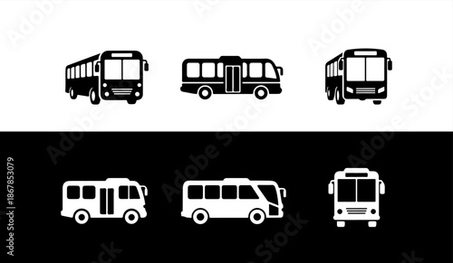 Collection of various bus silhouettes in different views