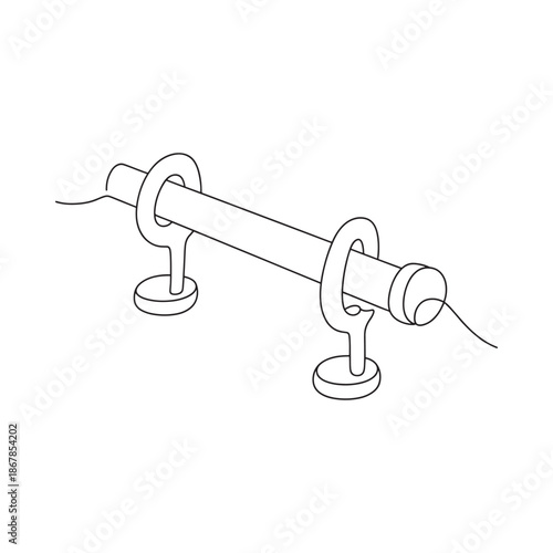 Simple line drawing of a cylindrical rod passing through two circular supports