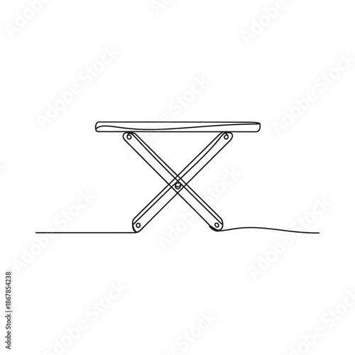 A simple line drawing of a folding stool with an x shaped base
