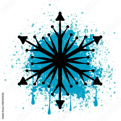 Snowflake graffiti with paint splatter