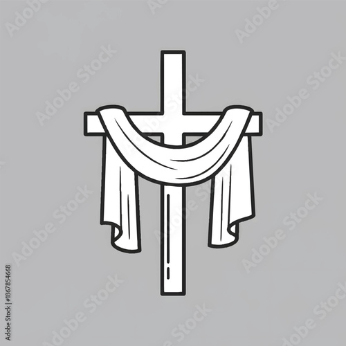 Christian Cross with Drape Line Art Illustration.