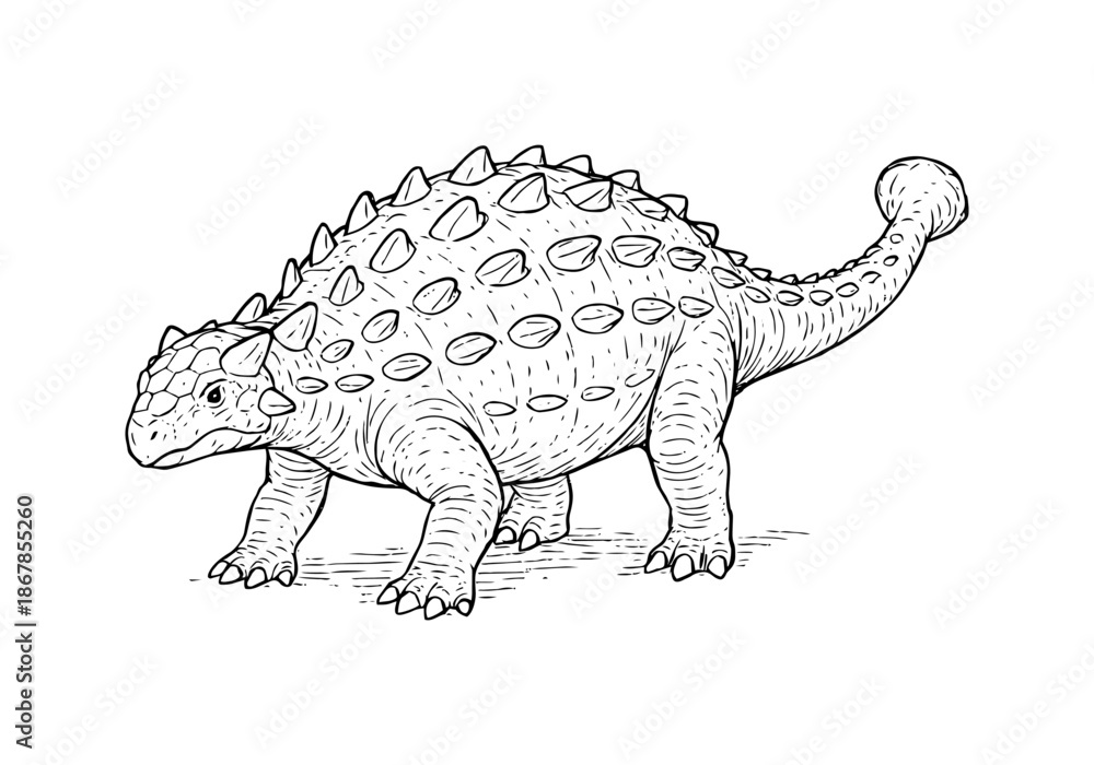 Fototapeta premium Ankylosaurus hand drawn simple sketch vector illustration