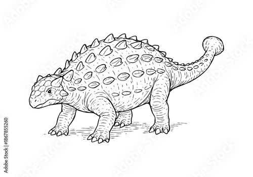 Ankylosaurus hand drawn simple sketch vector illustration