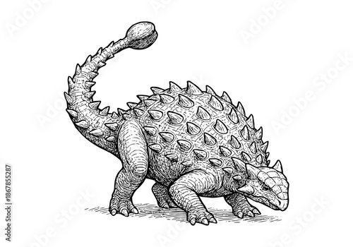 Ankylosaurus hand drawn simple sketch vector illustration