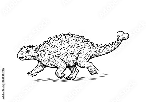 Ankylosaurus hand drawn simple sketch vector illustration