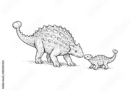 Ankylosaurus hand drawn simple sketch vector illustration