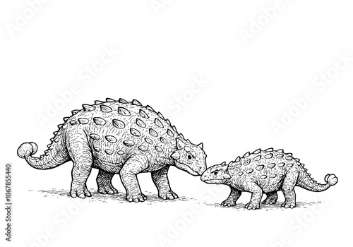 Ankylosaurus hand drawn simple sketch vector illustration