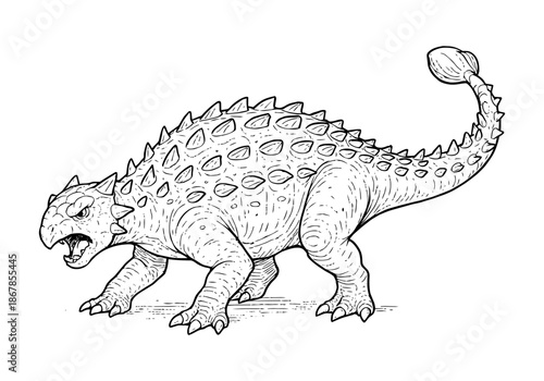 Ankylosaurus hand drawn simple sketch vector illustration