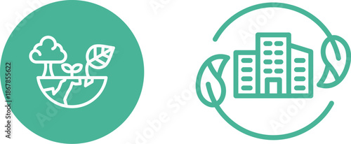 Green city icons set. Includes eco-friendly buildings, renewable energy, sustainable transport, green spaces, and clean environment concepts. Editable stroke. Line icons. Perfect for environmental.