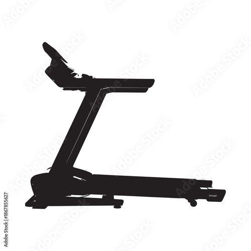 A black silhouette of a modern treadmill showcasing fitness and exercise equipment