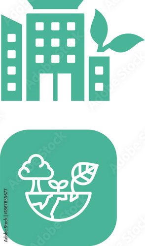 Green city icons set. Includes eco-friendly buildings, renewable energy, sustainable transport, green spaces, and clean environment concepts. Editable stroke. Line icons. Perfect for environmental.