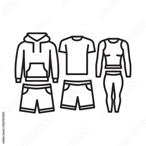 Simple line art illustration of casual summer clothing items presented together