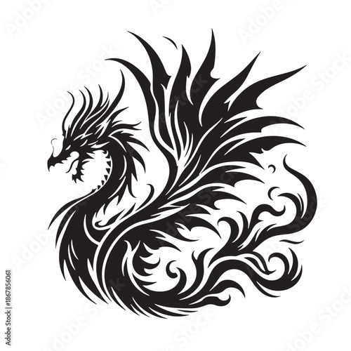 Wallpaper Mural Black Celestial Dragon Silhouette Vector, High Quality Illustration on White Background Torontodigital.ca