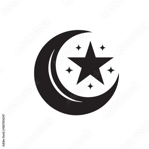 Free Download Black Crescent & Star Silhouette Vector, High Quality Illustration on White Background - GFXLoad