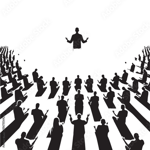 Black Congregational Prayer Silhouette Vector, High Quality Illustration on White Background