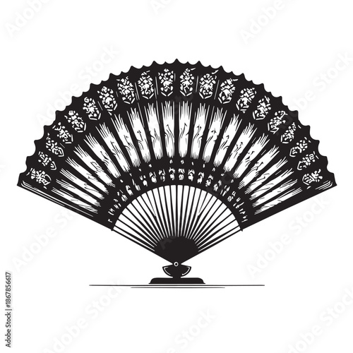 Black Folding Fan Silhouette Vector, High Quality Illustration on White Background