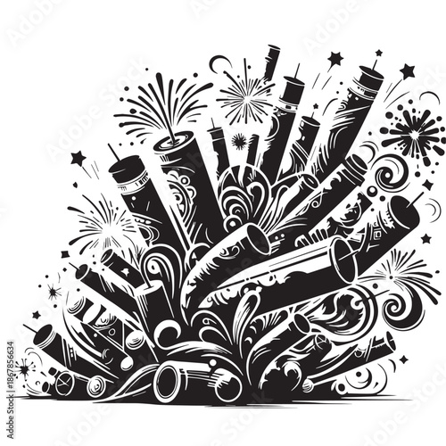 Black Firecrackers Silhouette Vector, High Quality Illustration on White Background