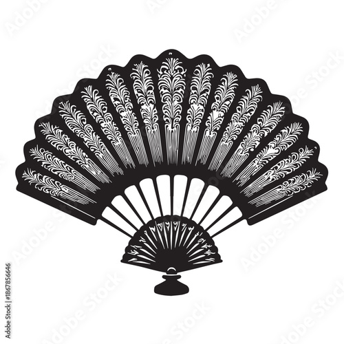 Black Folding Fan Silhouette Vector, High Quality Illustration on White Background