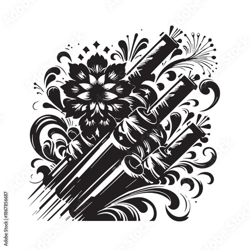 Black Firecrackers Silhouette Vector, High Quality Illustration on White Background