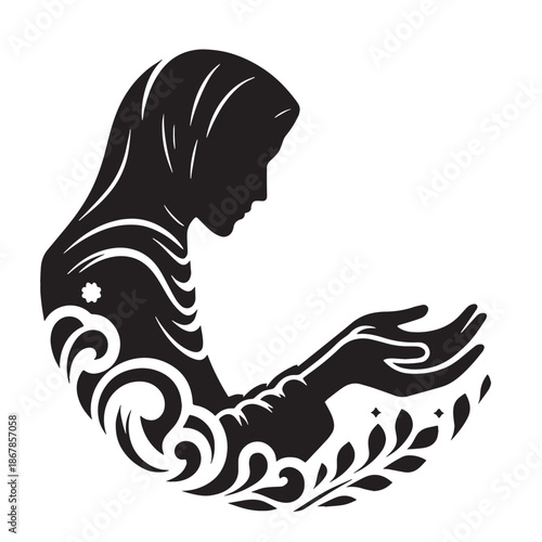 Black Giving Charity (Zakat) Silhouette Vector, High Quality Illustration on White Background
