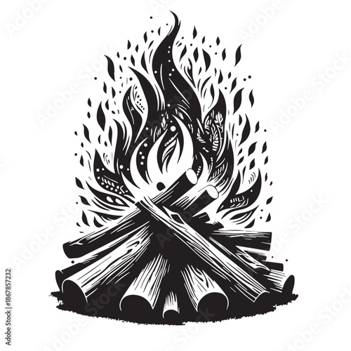 Black Holi Bonfire (Holika Dahan)  Silhouette Vector, High Quality Illustration on White Background