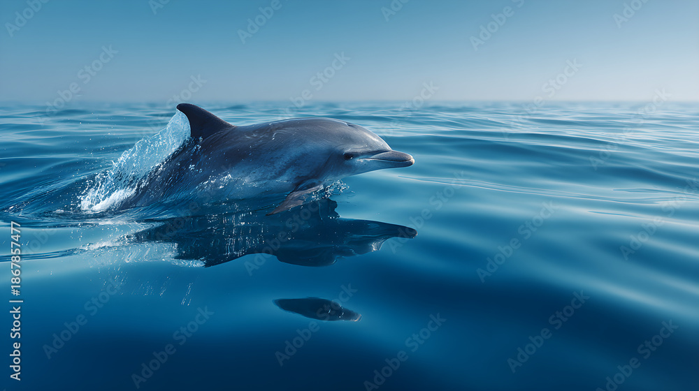 Naklejka premium Dolphin Above Water with Reflection