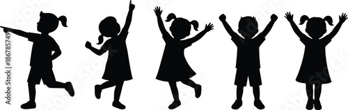 Happy family silhouettes spending time together outdoors, parents playing with children, love and bonding concept, black silhouettes isolated on white background