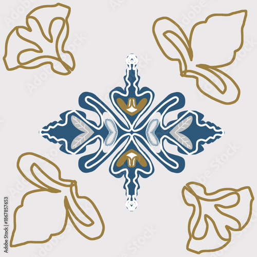 Decorative Geometric Ornament Pattern in Blue and Gold Tones