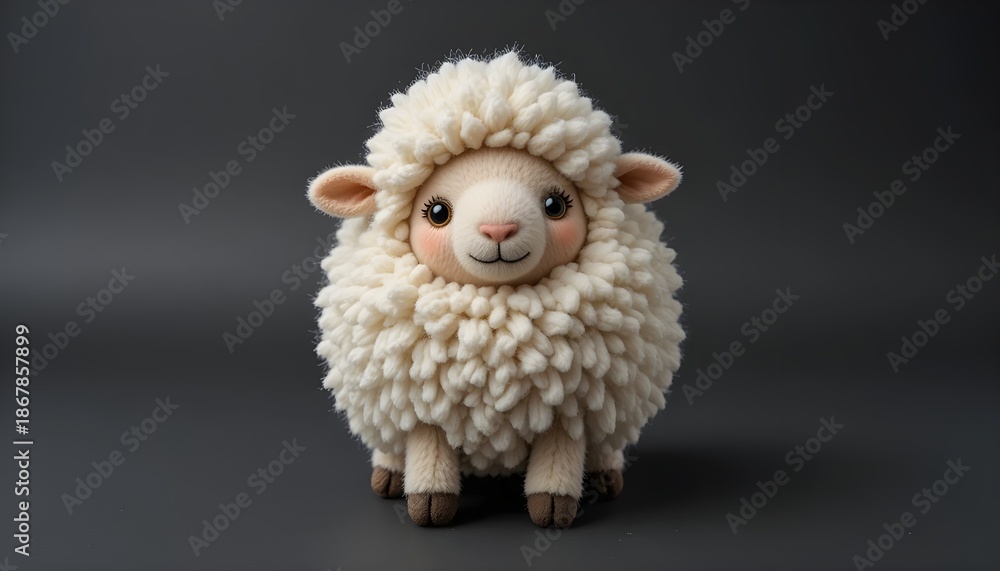 Fototapeta premium Cute plush sheep toy with fluffy wool texture, isolated