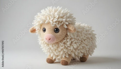 Cute plush sheep toy with fluffy wool texture, isolated