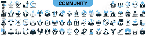 Set of community icon vector for social networks and team projects. Ideal for illustrating groups, collaboration, diversity, and people working together in unity