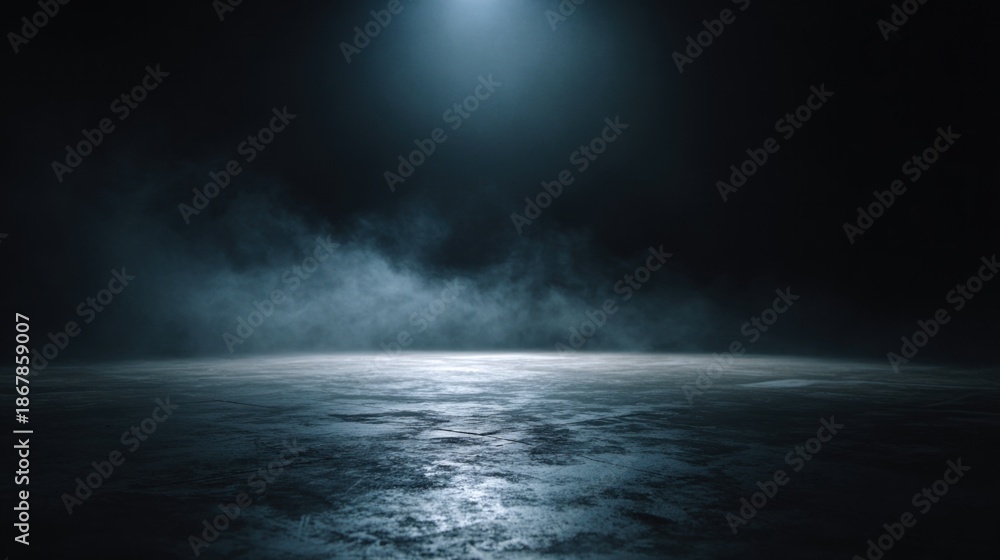 Fototapeta premium A dimly lit, smoky scene with a reflective surface, creating an atmosphere of mystery and intrigue.