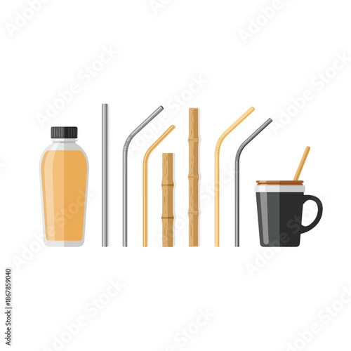 Reusable straws and eco-friendly drinkware set.