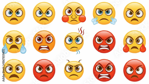 Collection of Angry Emoji Faces Expressing Various Emotions.