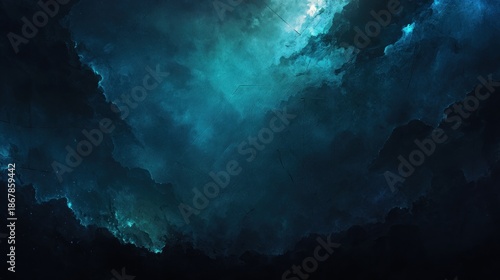 Wallpaper Mural A dramatic abstract depiction of dark clouds illuminated by shades of blue, creating a mysterious and atmospheric scene. Torontodigital.ca