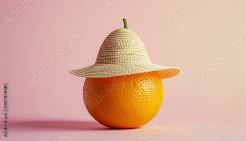 Orange fruit wearing a tiny hat made from peel.