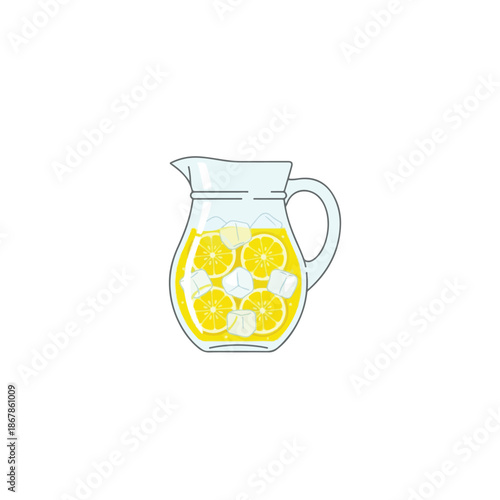 Lemonade Pitcher with Lemons and Ice.