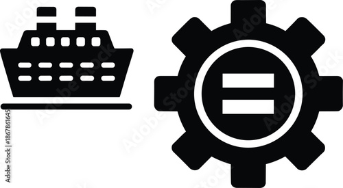 Cruise Ship and Technical Gear Settings Icon SetCruise Ship and Technical Gear Settings Icon Set