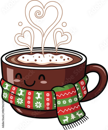 Cute Hot Chocolate Cup with Scarf and Heart Steam Vector IllustrationCute Hot Chocolate Cup with Scarf and Heart Steam Vector IllustrationCute Hot Chocolate Cup with Scarf and Heart Steam Vector Illus