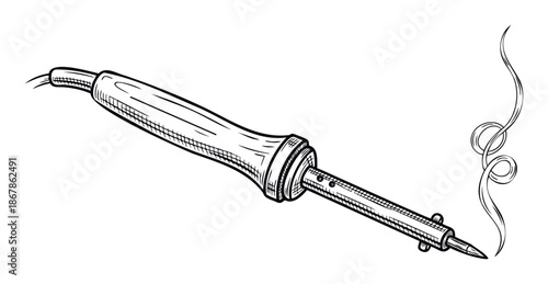 Classic soldering iron with a pointed tip and wisps of smoke rising from it, representing a traditional hand tool used for electronic repairs and craft projects.
