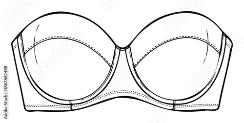 Essential womens strapless underwire bra technical flat sketch perfect for apparel design, product development, and lingerie manufacturing specifications.