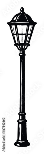 Classic street lamppost drawing offering an elegant vintage urban element for architectural concepts, city planning visuals, and decorative design projects needing a timeless silhouette