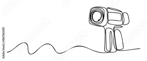 Modern minimalist video camera one line drawing perfect for media production promotions broadcast television streaming content creation and digital marketing materials