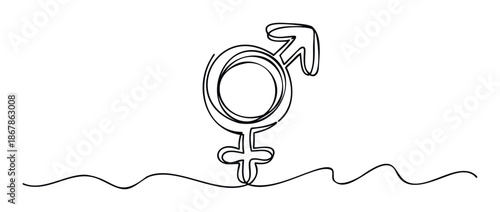 Minimalist continuous line drawing representing gender identity and equality, ideal for educational materials, social media posts, and modern awareness campaigns.